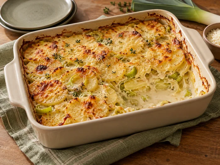 Gratin de pommes de terre et poireaux
