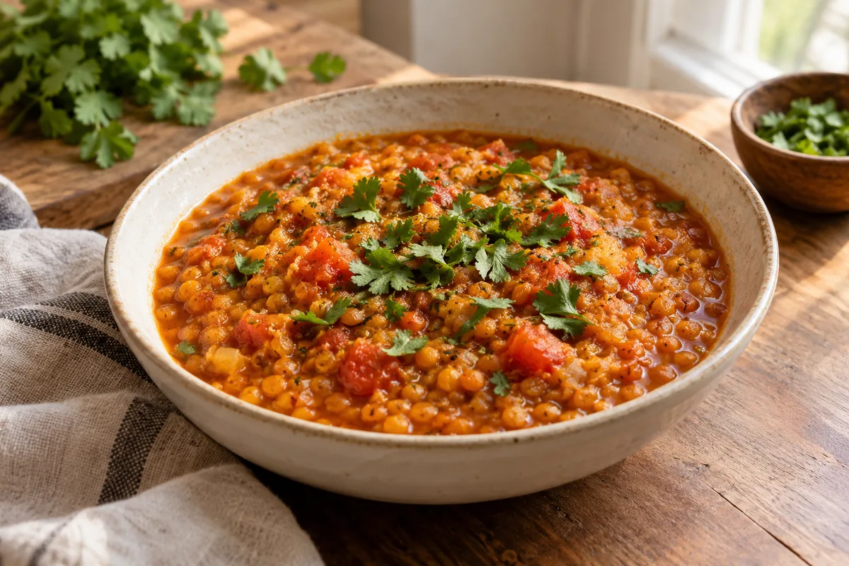 Dhal simple de lentilles corail à la tomate