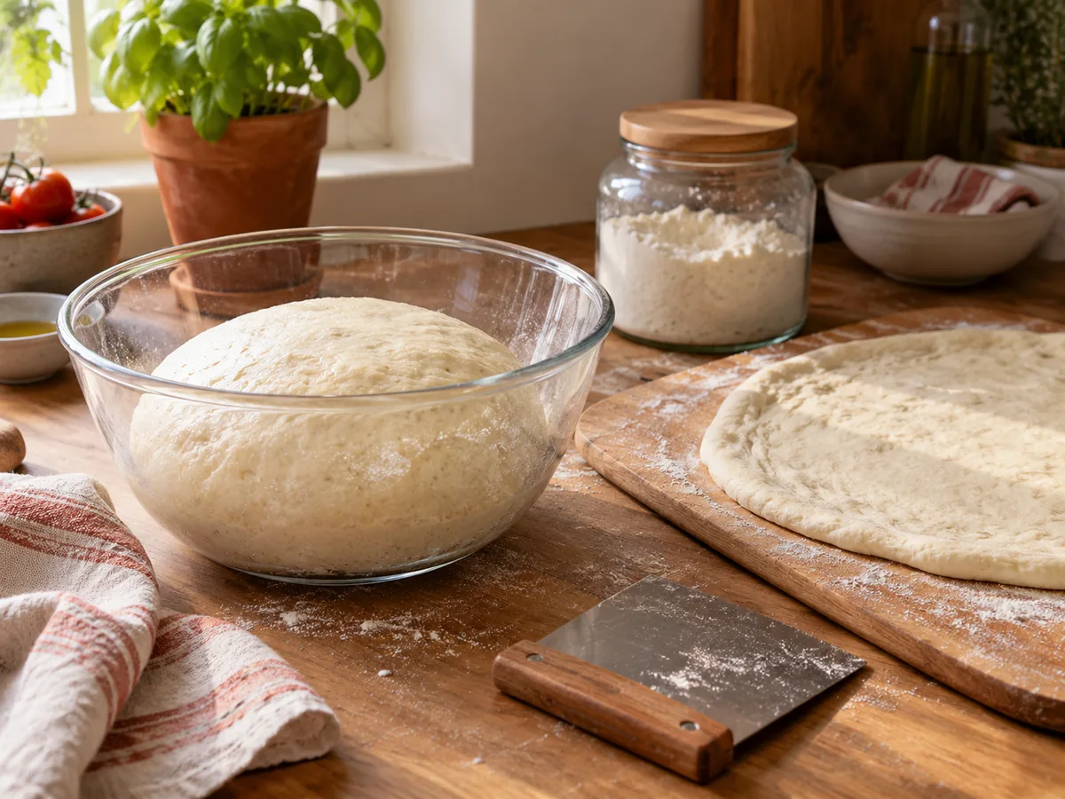Pâte à pizza : pétrir, laisser lever et étirer