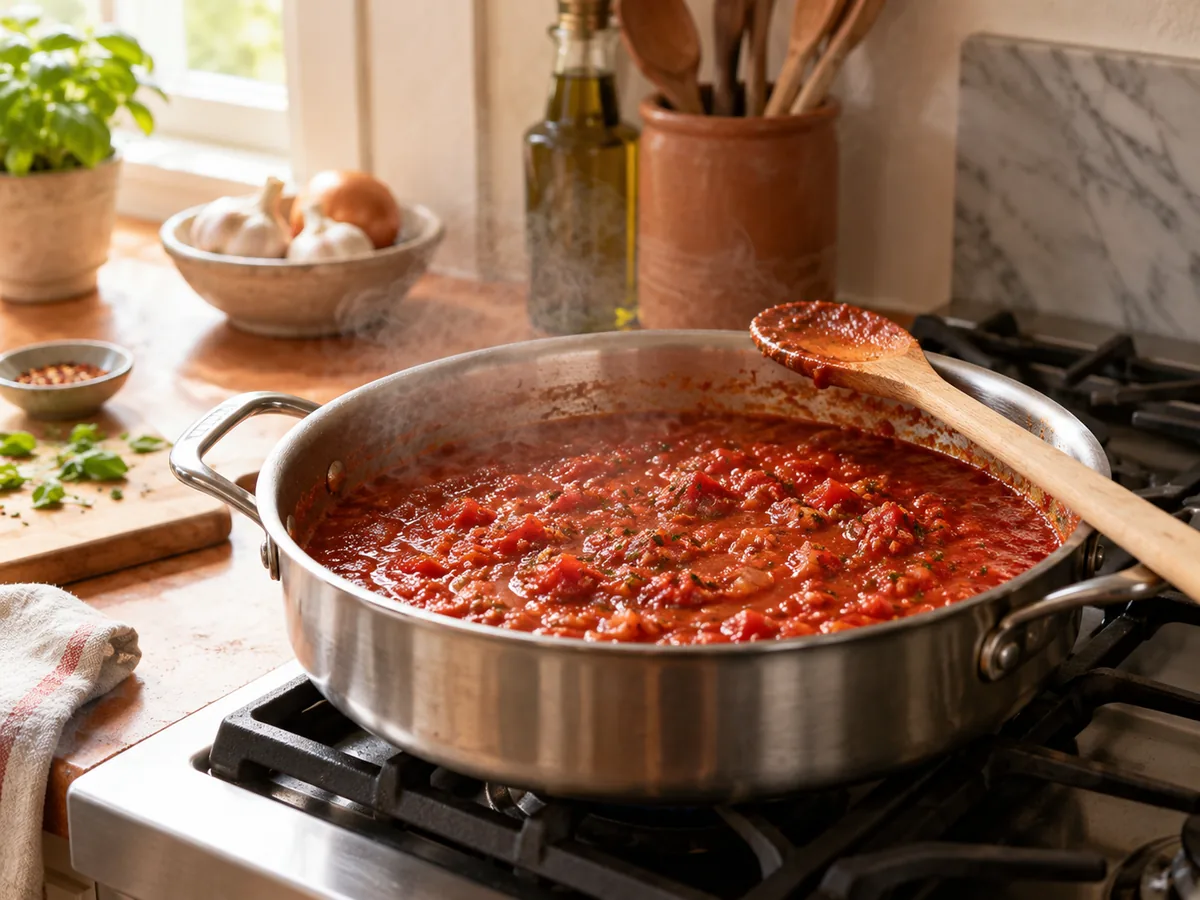 Réduire et ajuster une sauce tomate